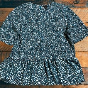 ANN TAYLOR Animal print smocked peplum top